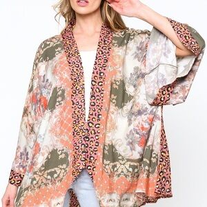 Aratta Abstract Floral and Animal Print Kimono Boho Bohemian Leopard Pri…